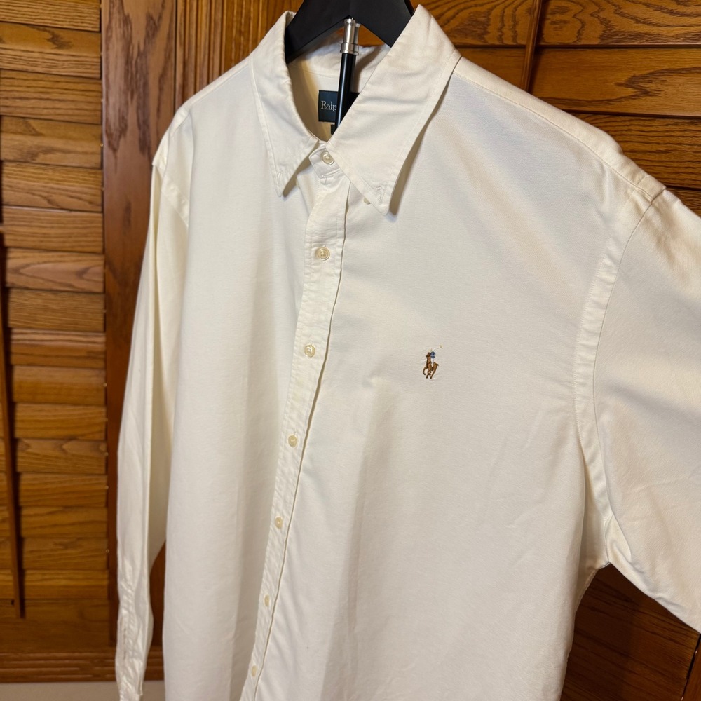 Ralph Lauren Custom Fit Pique Button Down Shirt White XL Long Sleeve Pony Logo